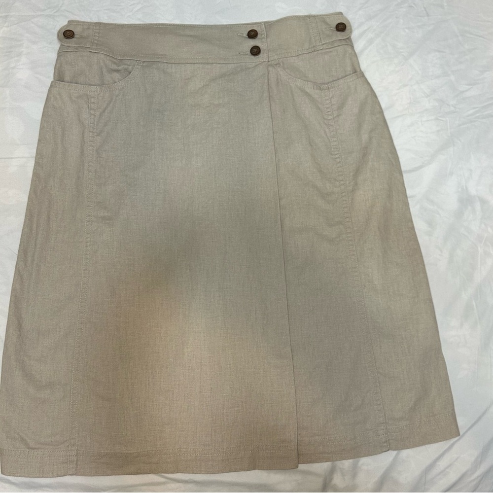 Woolrich Faux Wrap Skirt Womens 10 Dark Stone Tan Linen Cotton Blend Kayla
